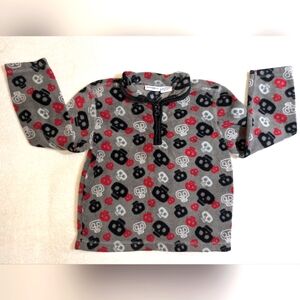 Vintage KidsRUs Boys Skull Fleece Quarter Zip Pullover Sweater Grey Red Size 3T
